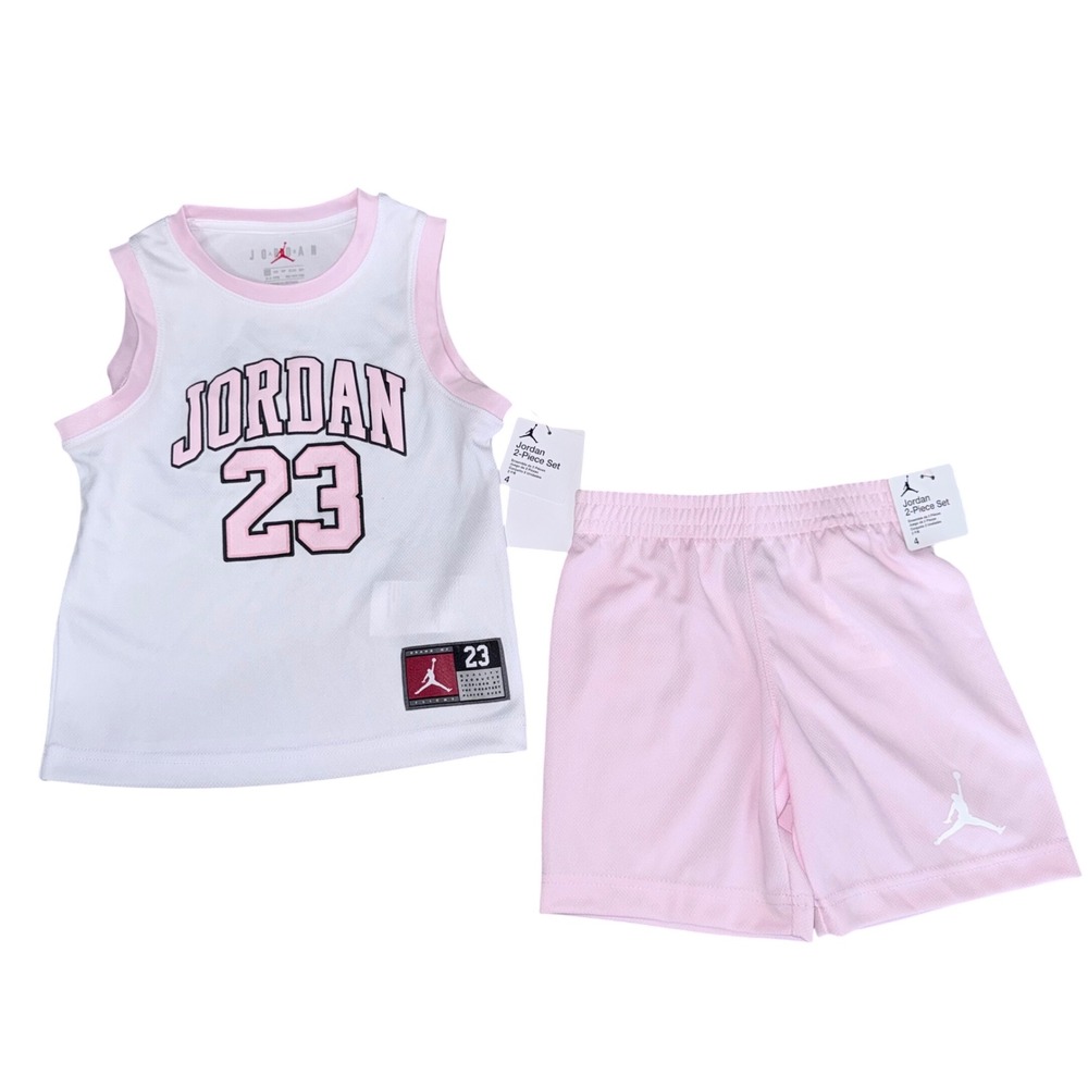 Jordan 23 Girls 2-Piece Mesh Jersey and Shorts Set White/Pink C919-A9Y Size 4